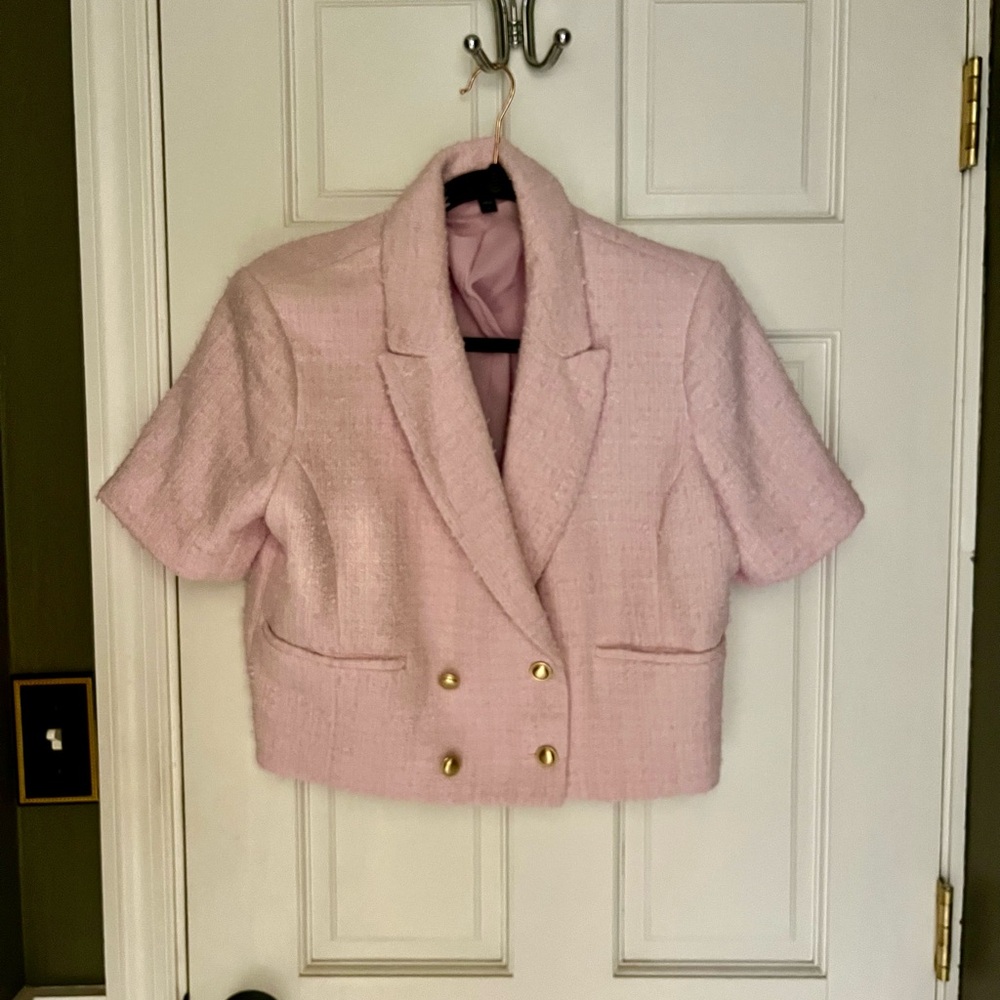 Express Pink Cropped Blazer with Double-Breasted Design